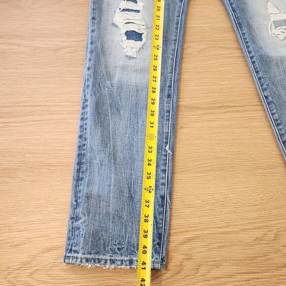 American Eagle Jeans Mens 32x34 Blue Straight Denim Pants Distressed Patchwork - Picture 9 of 14